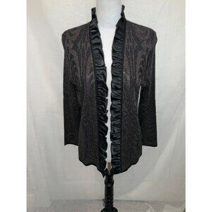 Ming Wang Metallic Ruffled Cardigan Jacket Small Black animal print